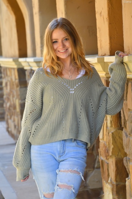 Glamorous blonde Elana flashing her booty and nipples in public