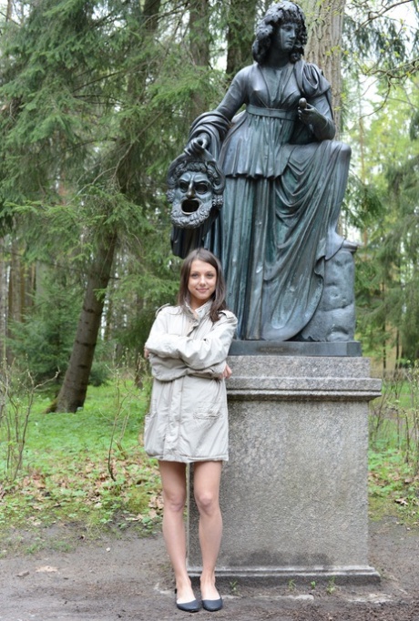 Dark haired teen babe Katoa posing butt naked in her ballerina shoes