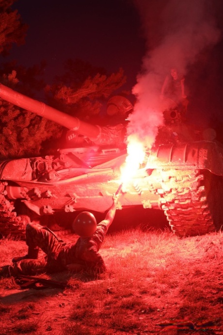 Japanese military babe Rae Lil Black gets fucked outdoors by a soldier